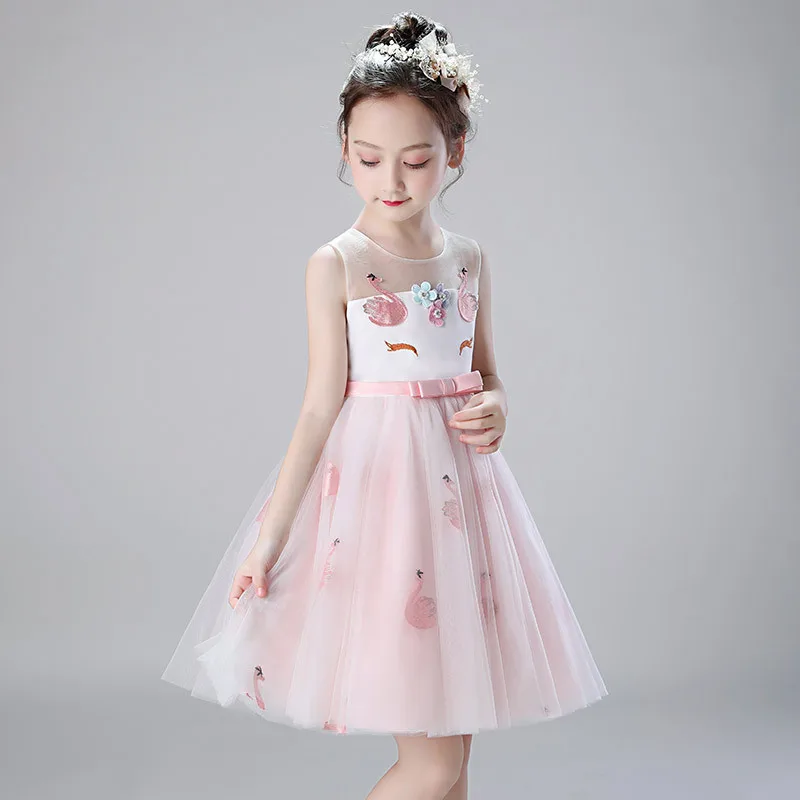 Детские платья для девочек; праздничное платье принцессы с единорогом; костюм; детское свадебное платье с вышитым фламинго для девочек; Vestidos От 4 до 10 лет