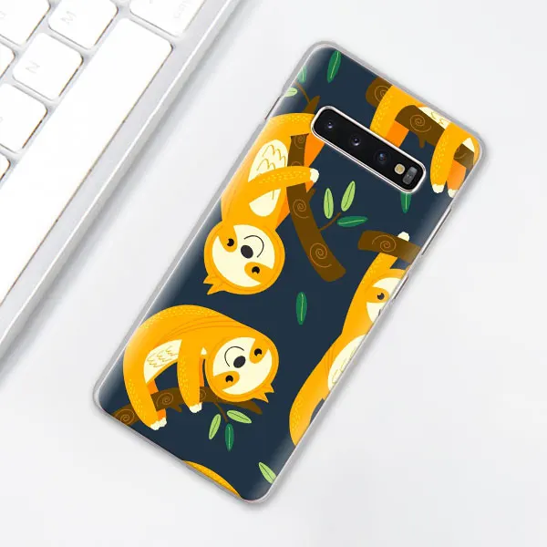 009 Серый Ленивец и цветочный узор чехол для телефона samsung Galaxy S10e S10 Plus S7 S8 S9 Plus Note 8 9 M10 M20 M30 жесткий чехол Coque - Цвет: 009