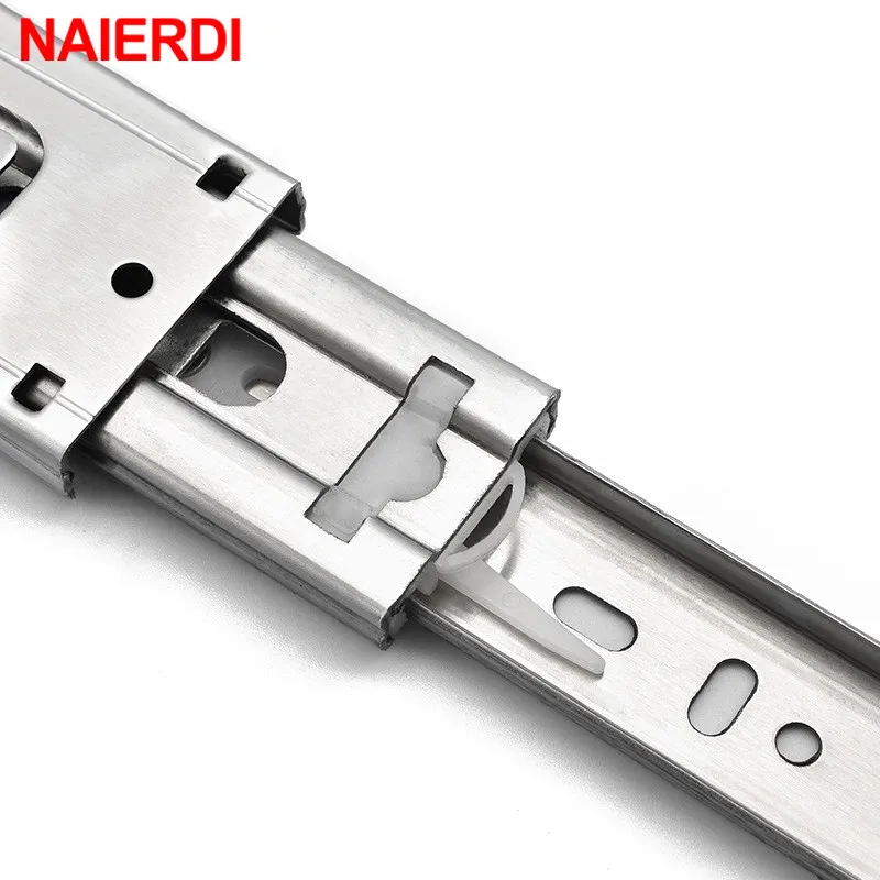 NAIERDI 1"-22" выдвижные направляющие для шкафа из нержавеющей стали с мягким закрытием, Трехсекционные направляющие для ящиков, направляющие для ящиков, буферные демпферные направляющие, оборудование