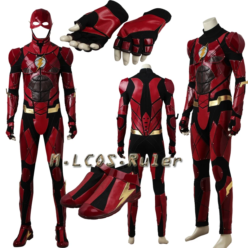 

The Flash From Justice League Flash Cosplay Costume Deluxe Outfit Halloween Custom Made Full Set with Shoes Free Shipping