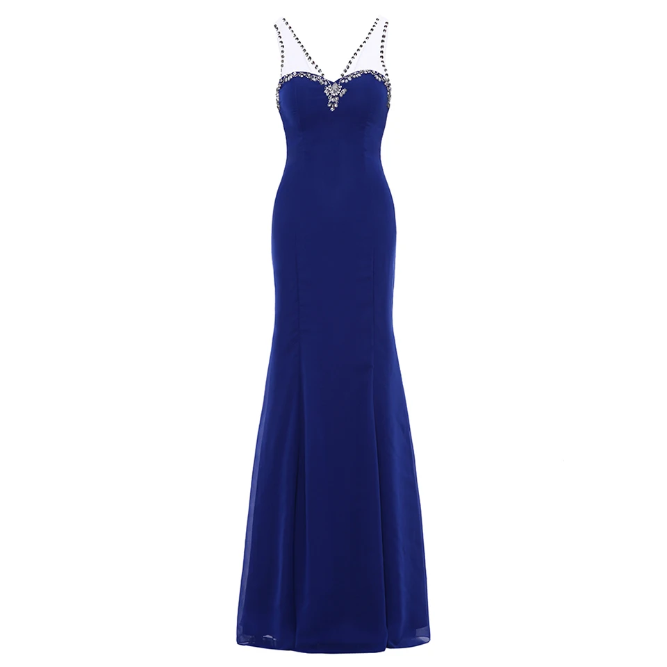 Dressv ярко-синий, с вышивкой бисером v образным вырезом длинное вечернее платье без рукавов свадебное вечернее платье ТРАПЕЦИЕВИДНОЕ вечернее платье es - Цвет: Royal Blue