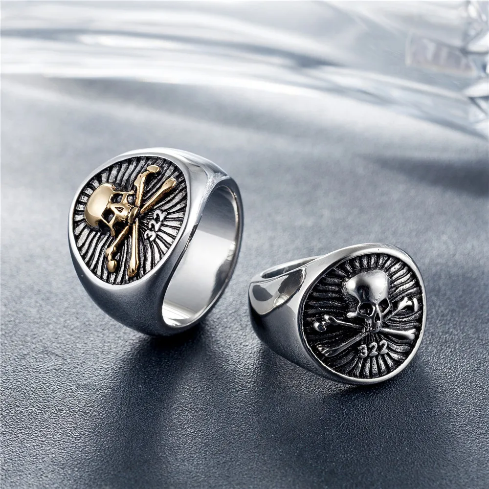 

Punk Silver Skull Rings For Men Size #7-13 Stainless Steel Gothic Skull Biker Rings High Quality Halloween Jewelry HF547