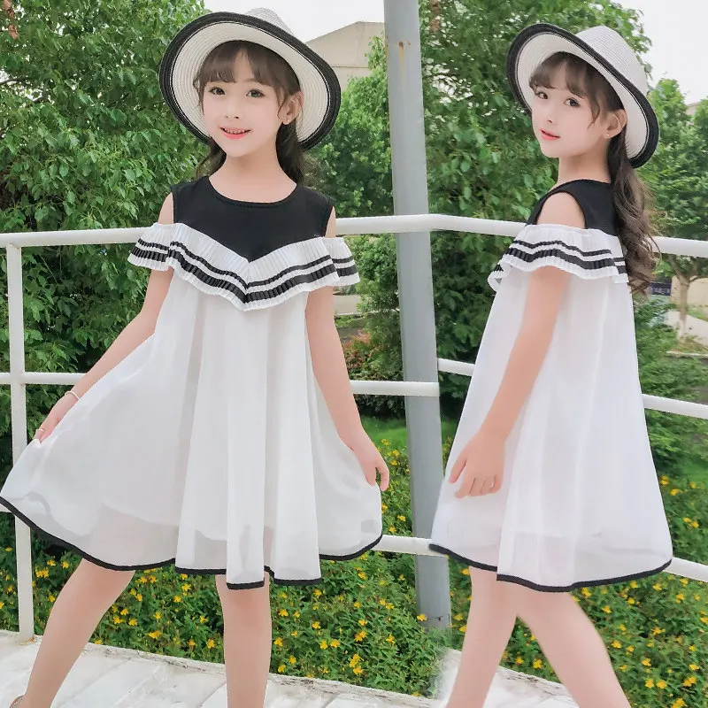 

New 2019 European Style 4 5 6 7 8 9 10 11 12 13 Years Old Girls Dress Summer Cotton Short-Sleeve V Neck Dresses Vestido Clothing