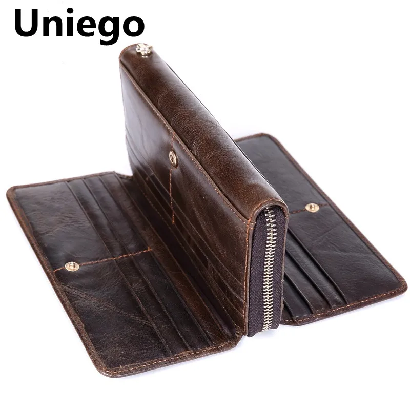 Uniego 2019 мужской кошелек из натуральной кожи многофункциональный длинный клатч на