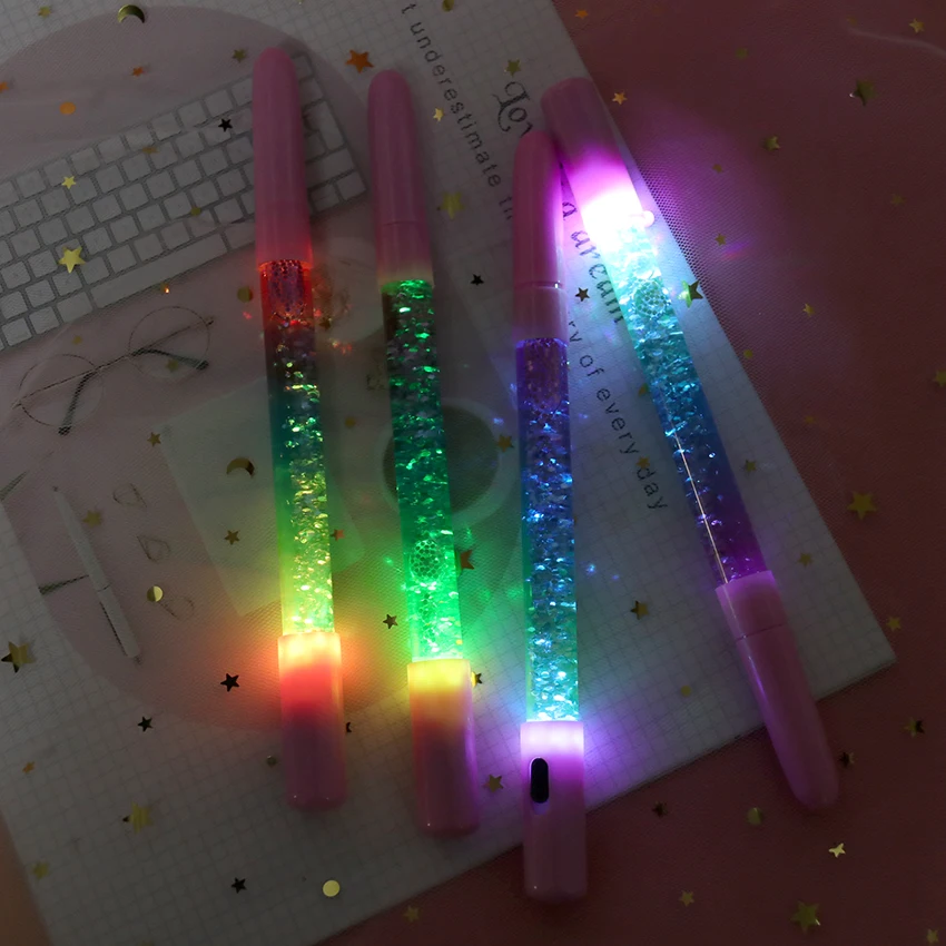 0,35 мм Радужная креативная цветная гелевая ручка, волшебная палочка, гелевые ручки, светодиодный светильник, блестящая кристальная ручка для девочки, подарочные канцелярские принадлежности