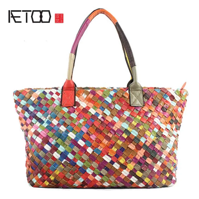 

AETOO 2017 spring and summer new original single weaving ladies hand shoulder diagonal package 100% genuine leather handbag