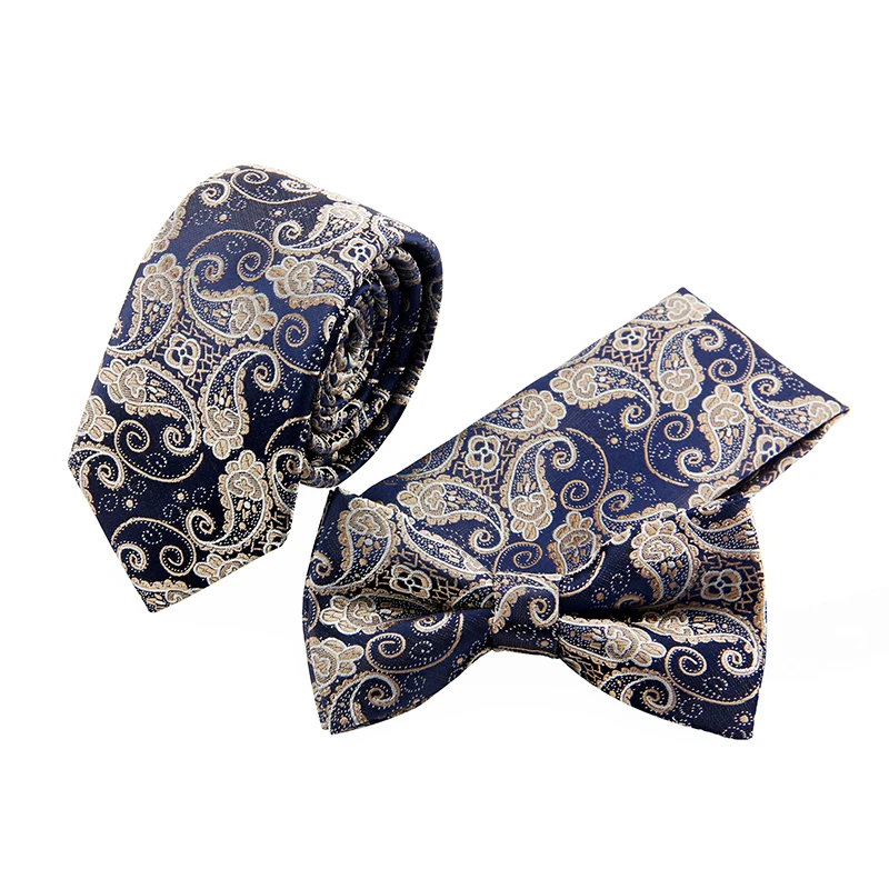  Tie Set Slim Bow Ties For Men Brand Printed Pocket Square For Wedding Floral Cravat+Neck Tie +Handk