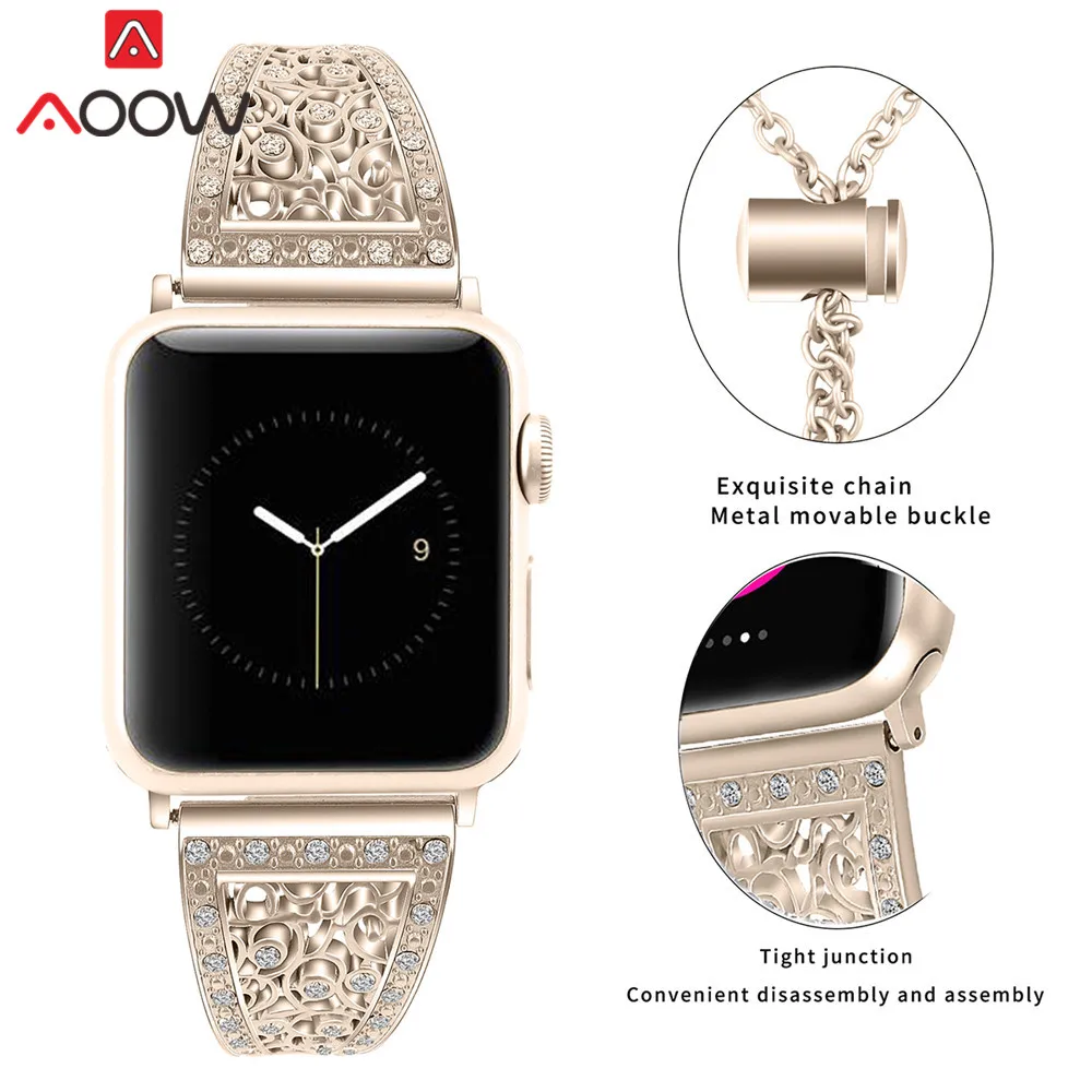 

Stainless Steel Bracelet for Apple Watch 38mm 40mm 42mm 44mm Luxury Metal Diamond Women Watchband Strap Band for iwatch 1 2 3 4