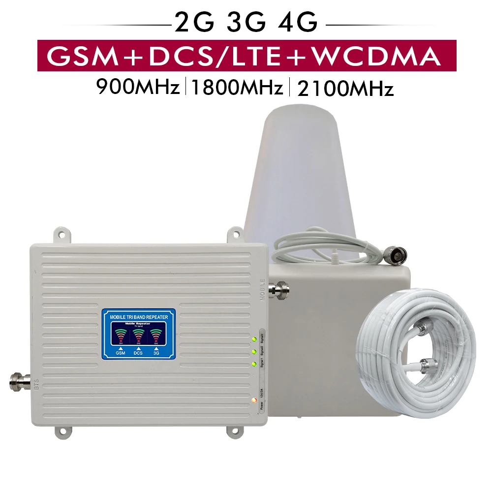 

2G 3G 4G Tri Band Signal Booster GSM 900 DCS LTE 1800 WCDMA 2100 Cell Phone Signal Repeater 900/1800/2100mhz Cellular Amplifier