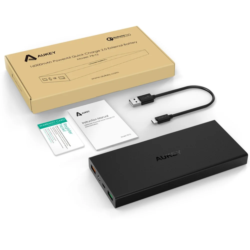 Внешний аккумулятор AUKEY быстрая зарядка 2 0 16000 мАч для Nintendo Switch iPhone X/8/Plus/7/6 s Samsung S8 +