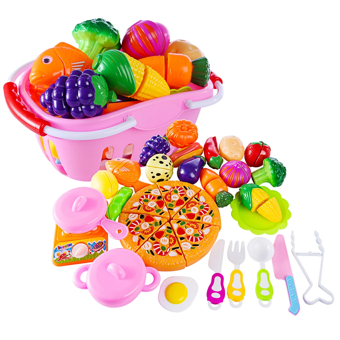 

Surwish 32Pcs Funny Children Pretend & Play Toy Emulational Vegetables Fruits Cutting Kitchenware Set for Kids