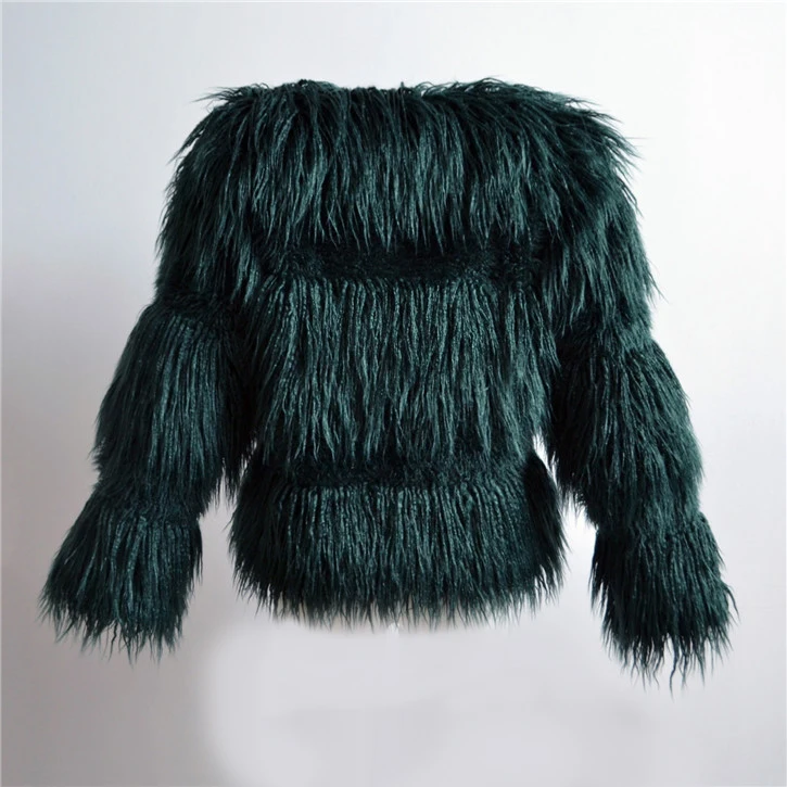 Fashion faux fur coat female European and American imitation rabbit fur fur coat cotton coat collar stand collar stripe (15)
