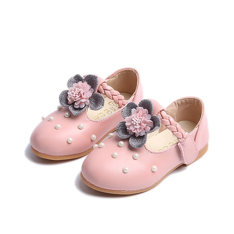 Pink Spring Autumn New Children Princess Shoes For Toddler Baby Girls Party Wedding Single Shoes Kids Flower Leather Shoes 1-8T