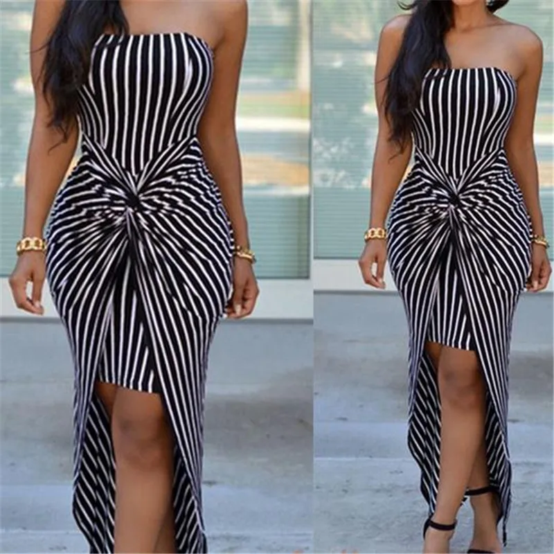 2019 Womens Sexy Stripe Strapless Long Tube Top Vestito a Tubino Maxi Bodycon Club Women Dress Tube Top Dress Fashion Sundress