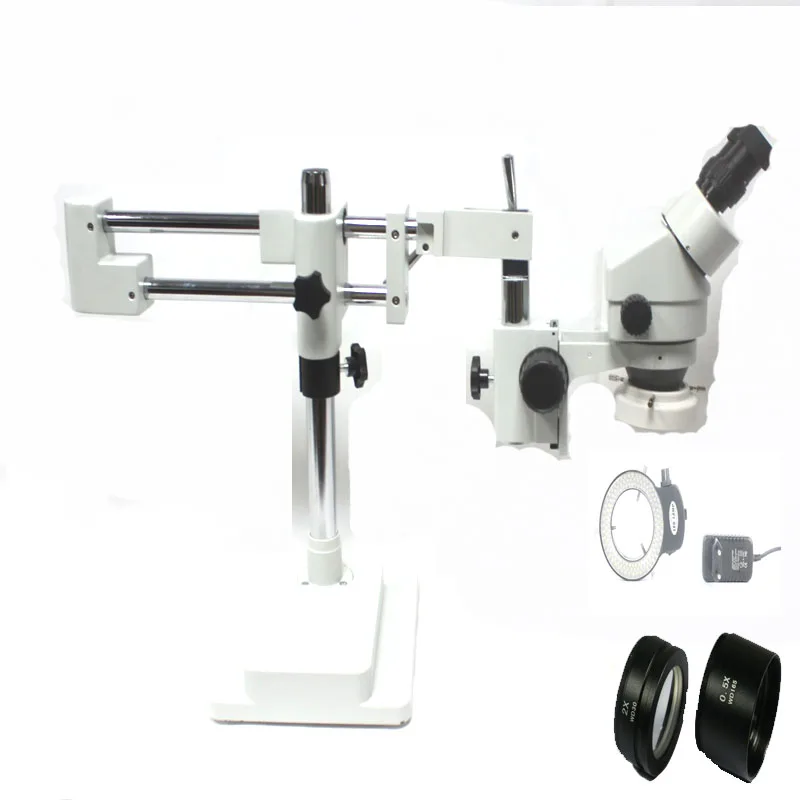 

3.5X-90X Single Arm Boom Stand Binocular Stereo Zoom Microscope Electric Industry Solding Microscope with 56 led rings ligths