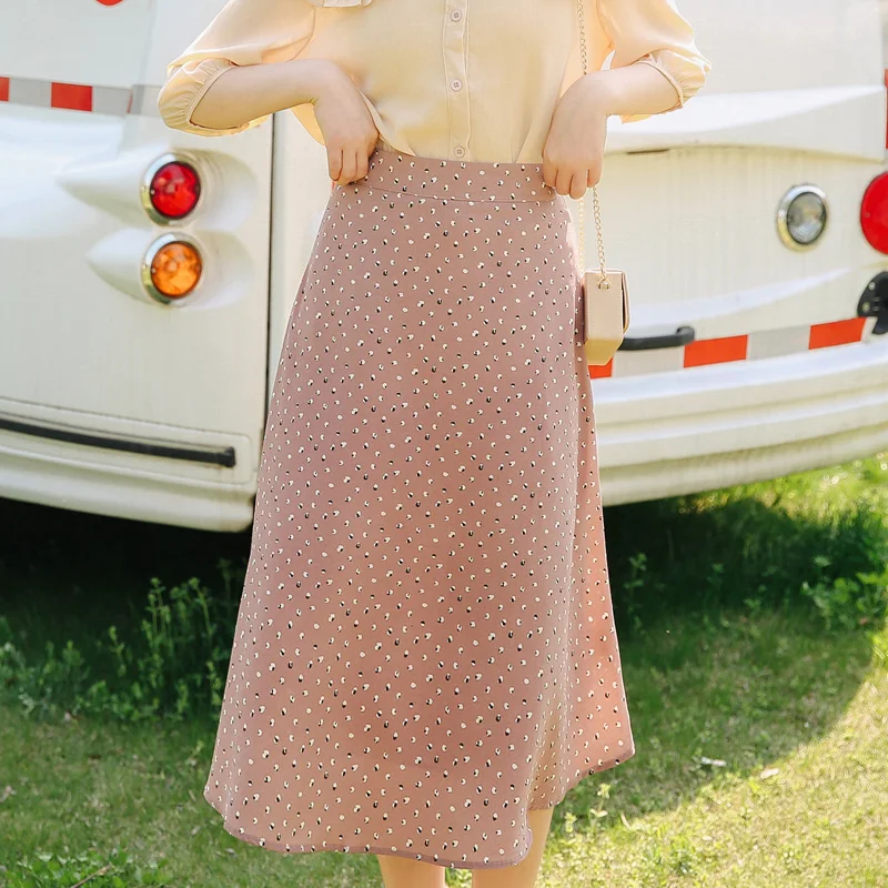 Chiffon skirts women summer korean style fashion print high waist