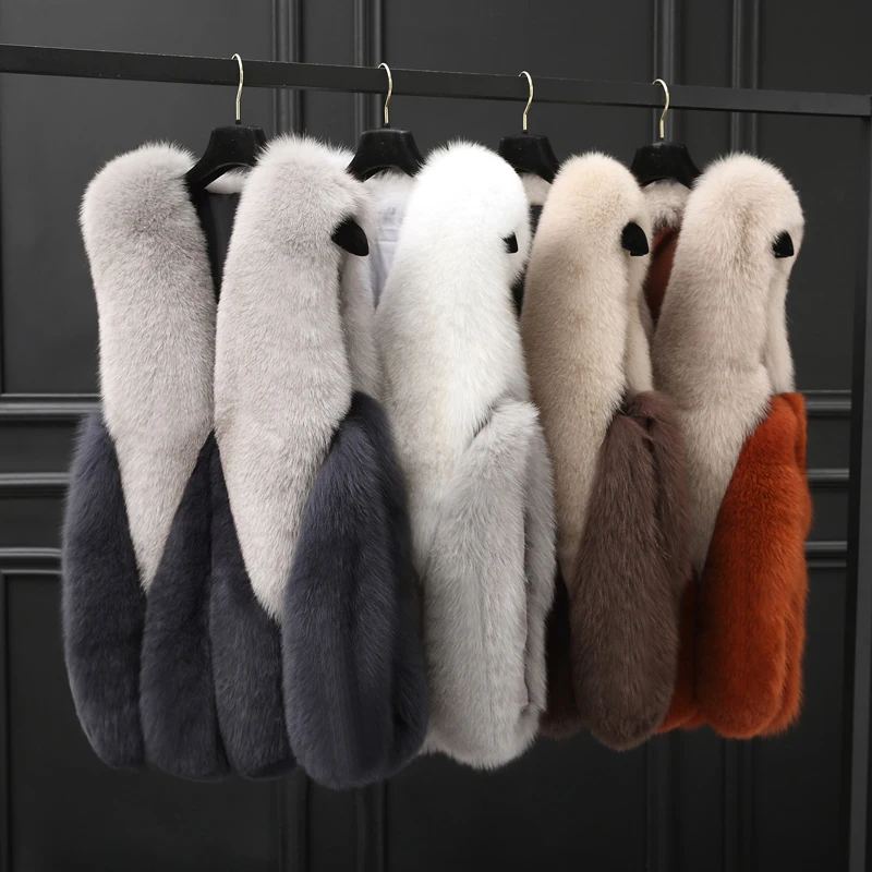 

2017 new large droplets hit color integral skin fox fur fur vest vest, long