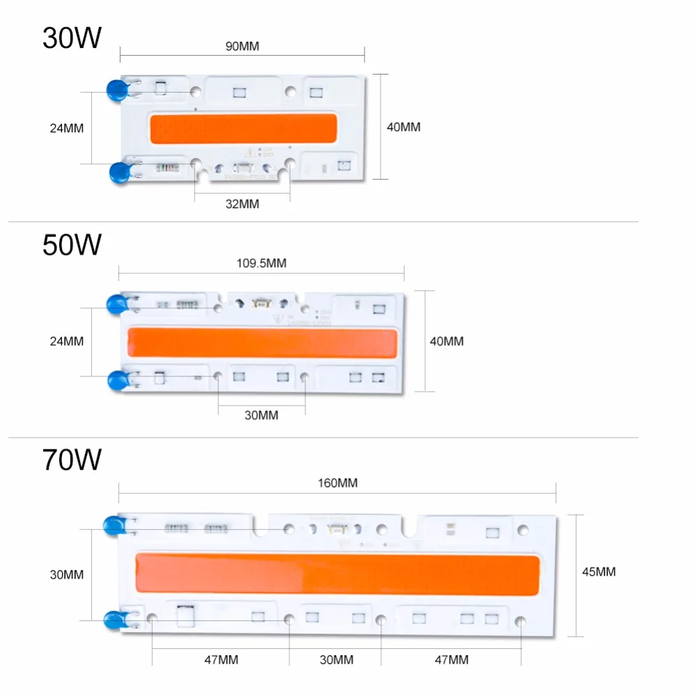 Полный спектр светодиодный Фито лампа 20 Вт 30 Вт 50 Вт 70 Вт 110 В 220 В Высокая мощность COB Чип светодиодный Диод растительный светильник фитолампа для растений Гидропоника