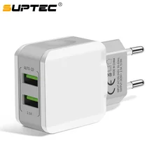 SUPTEC 5V 2.4A Dual USB зарядное устройство для iphone 8 Plus 6 7 X Xs Max XR быстрое настенное зарядное устройство для мобильного телефона адаптер ЕС для samsung huawei