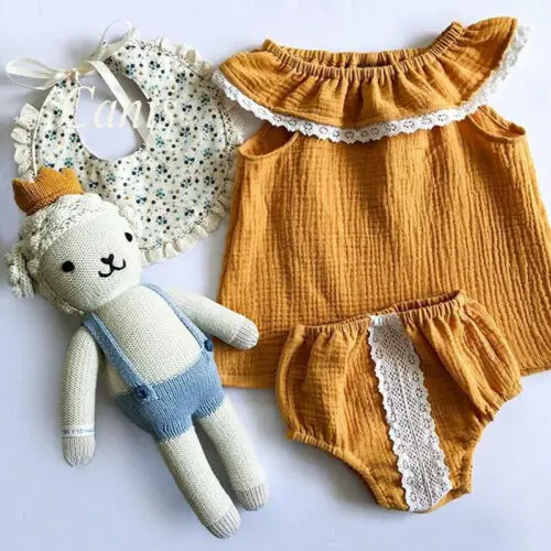 

Emmababy Newborn Baby Girl Lace Rufflde Tops+PP Pants Sunsuit Outfits Clothes Summer 2Pcs Set