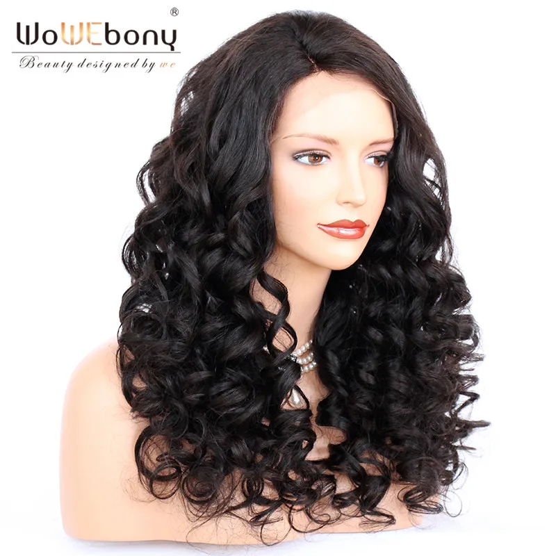 

Bouncy Curly Human Hair Wig Full Lace Human Hair Wigs Bleached Knots Remy Human Hair with Baby Hair Pre Plucked WoWEbony