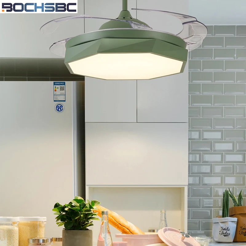 BOCHSBC Invisible Plastic Ceiling Fan Lights For Dininig Room Bedroom Study Simple Modern Hanging Light With LED Bulbs | Лампы и