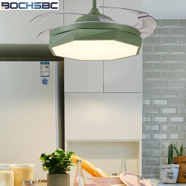 Us 397 1 5 Off Bochsbc Invisible Plastic Ceiling Fan Lights For Dininig Room Bedroom Study Room Simple Modern Fan Hanging Light With Led Bulbs In