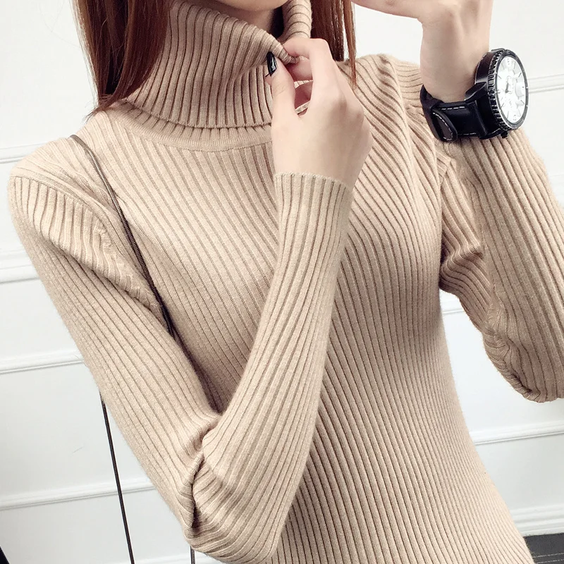 

Autumn Winter Women Turtleneck Pullovers Sweater Knitted Elasticity Casual Jumper Fashion Slim Turtleneck Warm Female Sweaters