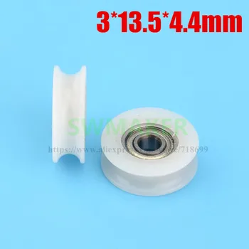 

10pcs 3*13.5*4.4mm for 3.5mm/4mm diameter rope lead wheel, U groove grooved plastic bearing pulley