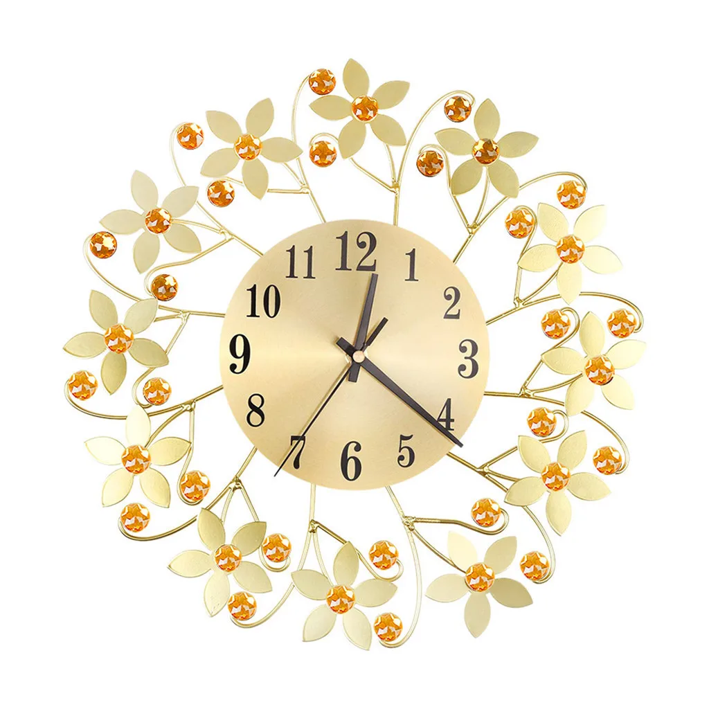 Большой объем механические немой Ретро цветок кованого железа домашние настенные часы для гостиной спальни висячие украшения H0520