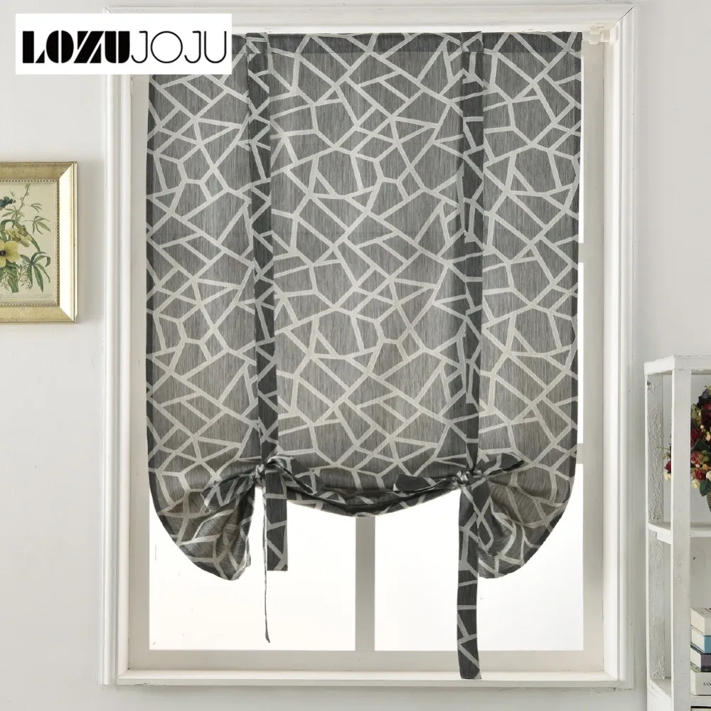 LOZUJOJU Curtain made design up Geometric kitchen tie thick curtains