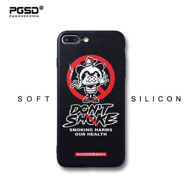 

PGSD Original Personality Cool Cartoon Panda Smoking case for iPhone 6s 7 8 Plus Relief Soft TPU Painted Phone Cases Back Cover