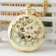Gold Dragon Mechanical Pocket Watch Men Skeleton Steampunk Fob Watches Roman Man Father Gift New Vintage Retro Hand Wind TJX077