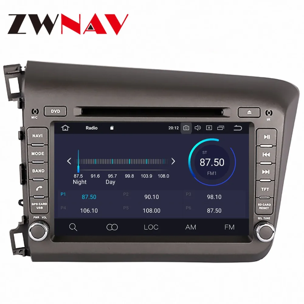 Best ZWNAV Android 9.0 Car DVD Player For Honda Civic 2012 2013 2014 2015 Radio Ibiza GPS map Navigation with Mirroring link RDS px5 3