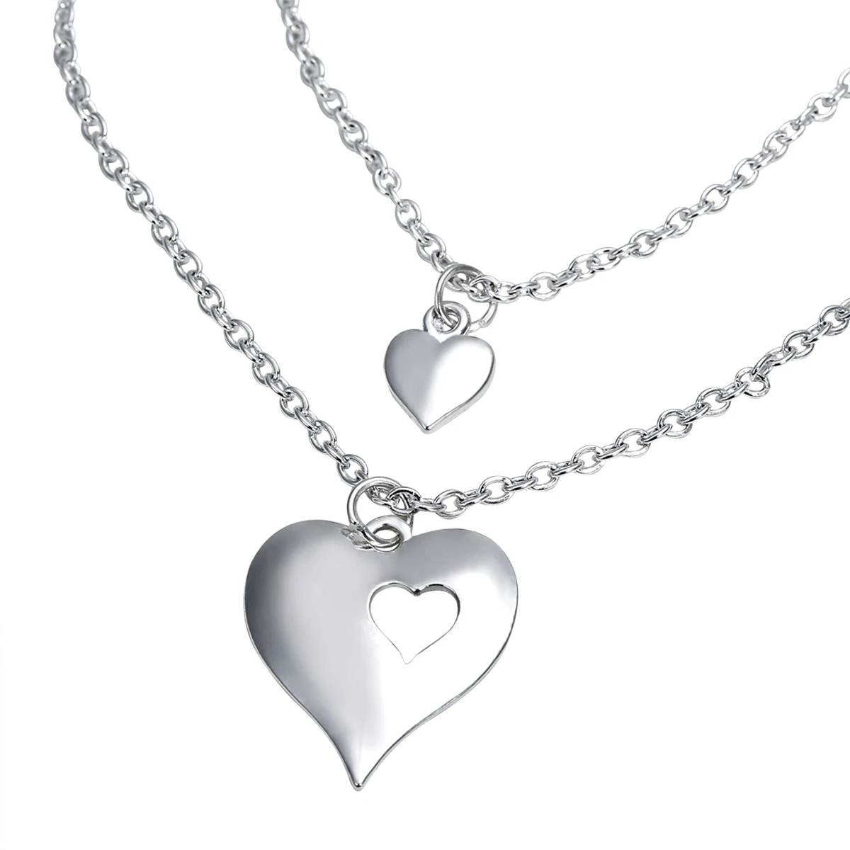 Vintage Silver Color Love Chain Necklaces Shellhard 2pcs/set Mother and Daughter  Two Hearts Necklaces & Pendants Charms Jewelry