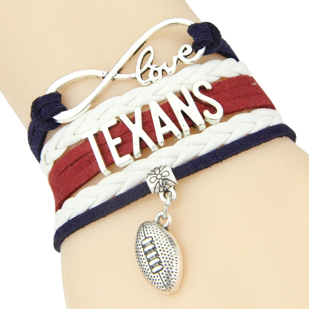 Бесконечная любовь Texans Браслет спортивная футбольная команда Шарм браслет и браслеты для женщин и мужчин замша кожа ювелирные изделия