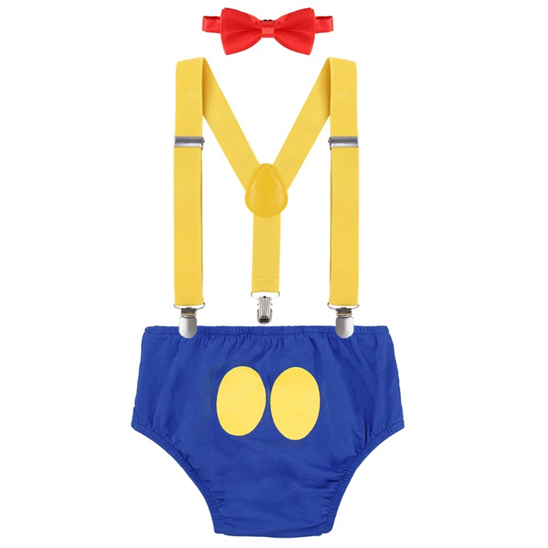 Cake Smash Baby Clothes Cute Mickey Mouse Cosplay Outfit Birthday 1st Birthday for Boy Girls Suspender Outfit Photography Props