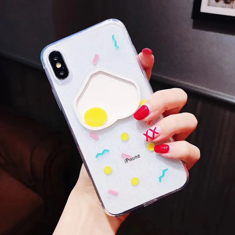 Hot selling Funny Cartoon poached egg Case For iPhone 7 Case For Apple iphone X 6S 6 7 8 Plus Soft  TPU Clear Glitter Phone Case (3)