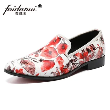 

Plus Size Elegant Round Toe Slip on Man Banquet Loafers Genuine Leather Comfortable Moccasin Men's Floral Casual Shoes SL245