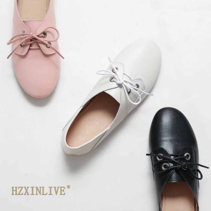 

Natural Genuine Leather Oxford Shoes for Women 2019 Autumn Women Shoes Lace up Women Flats Shoes Pink Shoes HZXINLIVE