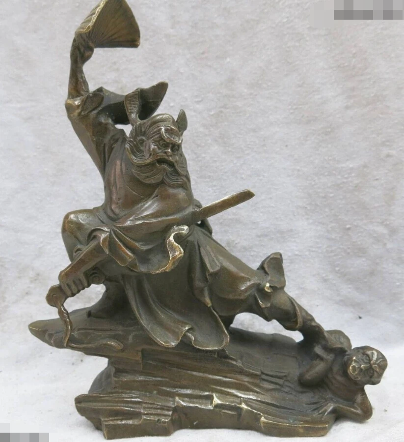 

8" China brass copper Feng Shui Lucky ward Zhong Kui demon Sculpture Statue