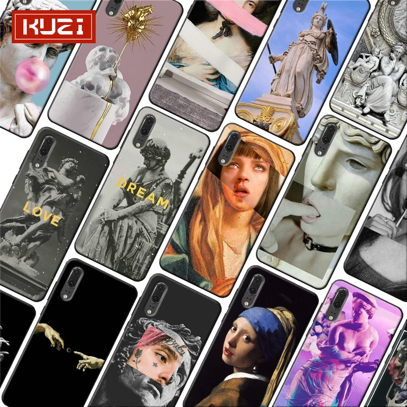 

Soft Silicone Phone Case for huawei honor 9x pro 8x 10 20 10 lite 20 pro Vintage Plaster Statue David Art Printing