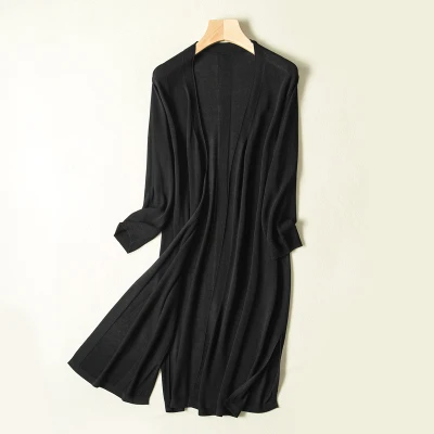 Весна лето тонкий стиль befree длинный кардиган свитер женская верхняя одежда 3/4 рукав вязаный плащ женский chaqueta mujer - Цвет: Черный