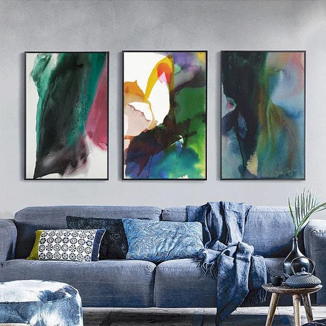 

bstract decorative painting modern simple living room painting Nordic triple combination sofa background wall artwork