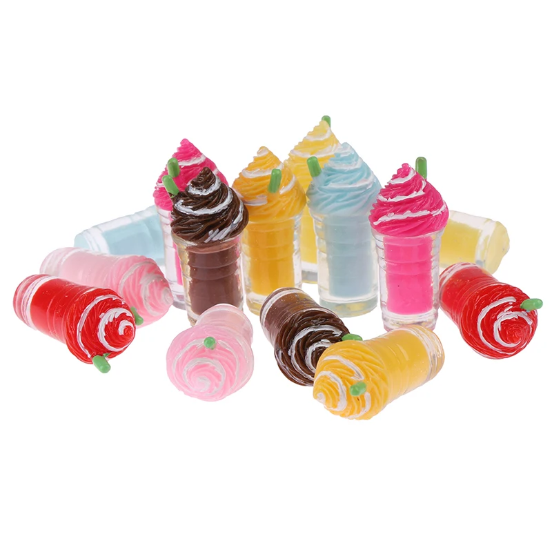 

2Pcs Cute Dollhouse Miniature Drink Ice Cream Cups Set Model Pretend Play Food Fit Play House Toy Doll Accessories Kitchen Toys