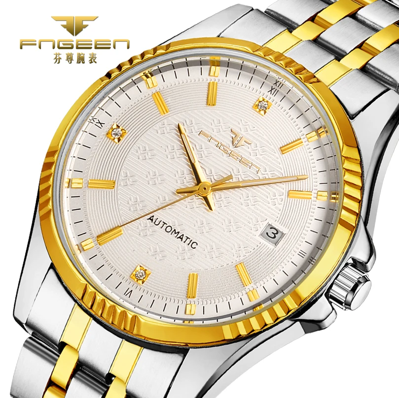 

FNGEEN Mechanical Men Watches Imported Natural Zircons With Date Function Automatic Mechanical Watch For Any Business Occasion