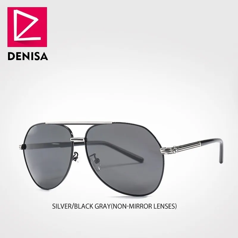 DENISA, зеркальные Мужские солнцезащитные очки, пилот, поляризационные, солнцезащитные очки, мужские, UV400, для вождения, для женщин, oculos de sol masculino, G98156 - Цвет линз: BlackGray NonMirror