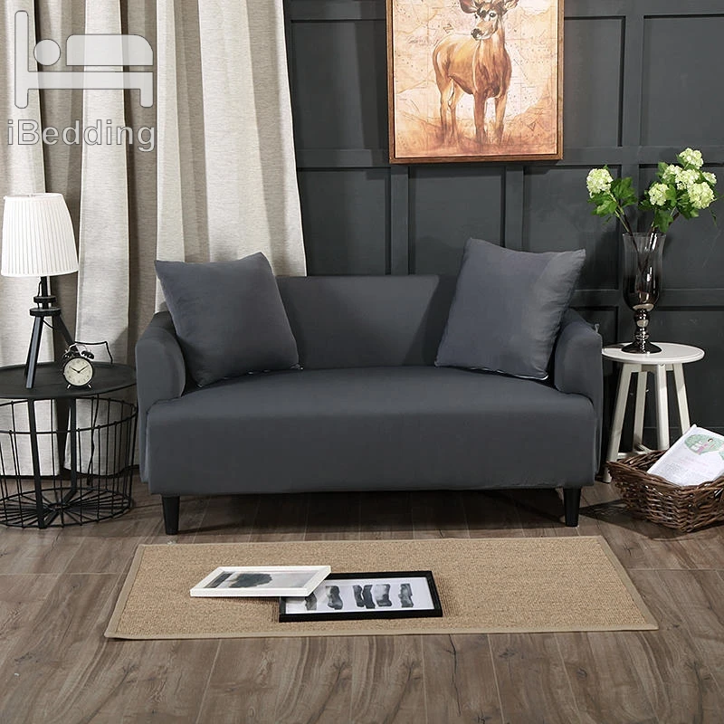 

Dark Gray Solid Color Stretch Sofa Protector Cover for Living Room Sofa Slipcovers Sectional L Shape Sofacover 1/2/3/4 Seater