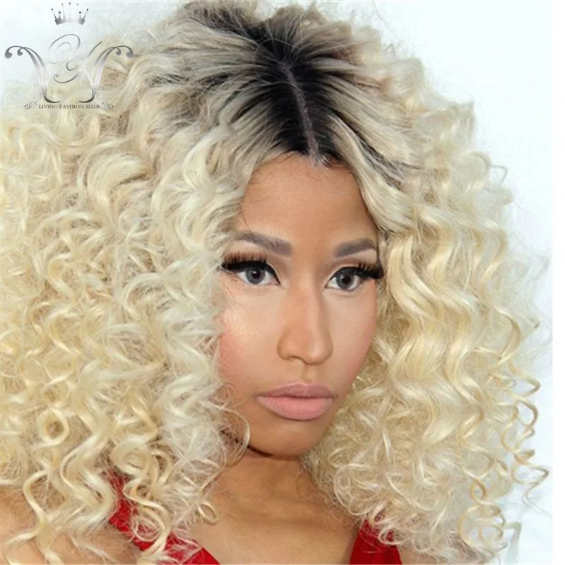 Short Curly Wigs For Black Women Blonde Ombre Full Lace Wig Human
