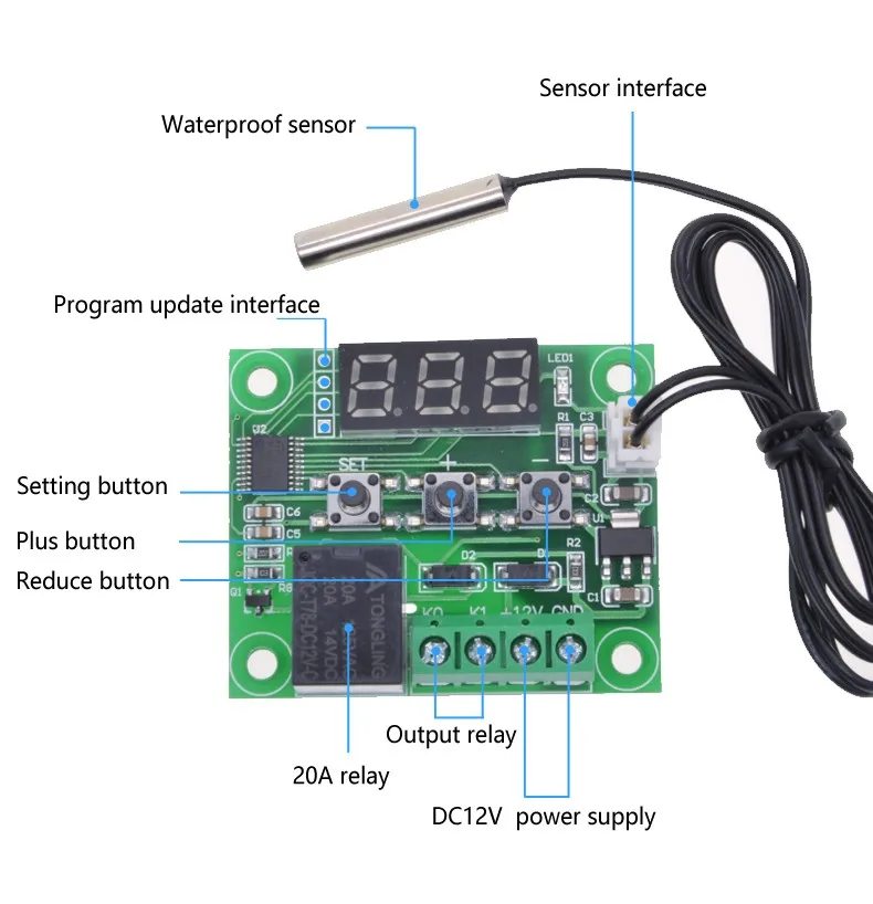 W1209 Dc 12V Heat Cool Temp Termostato Interruttore Di Controllo Della Temperatura Regolatore Di Temperatura Thermo Controller Progetto Iot Fai Da Te